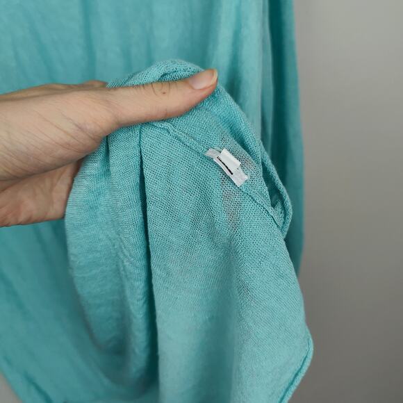 Eileen Fisher Semi-Sheer Linen Top Womens Medium Teal Green Scoopenck Boxy Beach - Picture 6 of 7